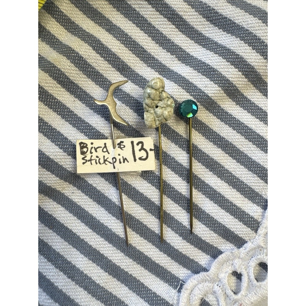 Vintage Lot Silver-Tone Bird, Rock,‎ Rhinestone Hat Pin/Lapel Pin Pins
